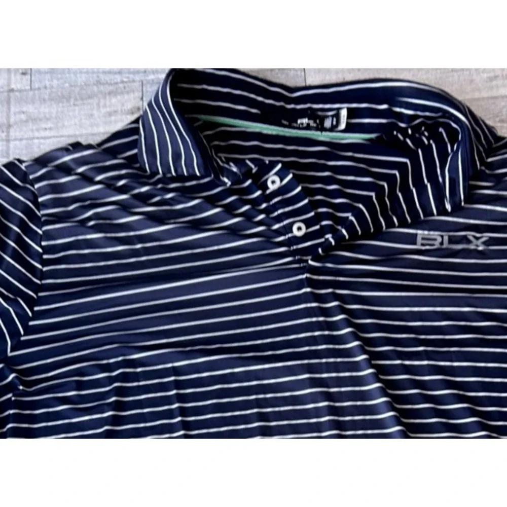 RLX Ralph Lauren Polo Shirt Mens‎ Navy Blue Striped Golf Performance Size XL